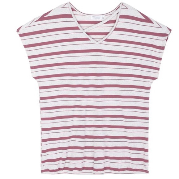 89TH + MADISON Dolman V-Neck Tee Short Sleeve Strappy Pink White Stripes XL NWT - Picture 1 of 4